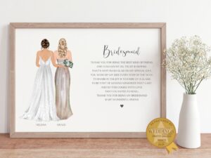 Personalised Thank you gift for bridesmaid. Bride and Bridesmaid print