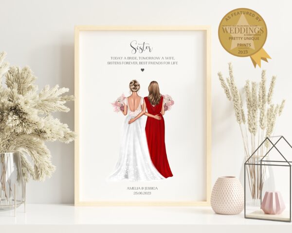 Gift For Sister On Wedding day. Bride and Bridesmaid print