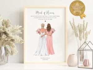 Personalised Print with Bride and Maid Of Honour. Gift For The Maid Of Honour