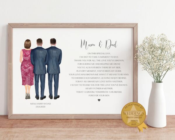 Personalised Print for The Parents Of The Groom on His Wedding Day