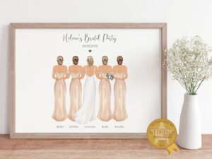 Personalised bridal party print with the bride and bridesmaids