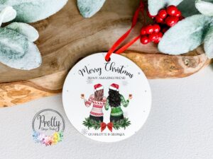 Personalisable Bauble with x2 friends on wearing christmas jumpers & hats