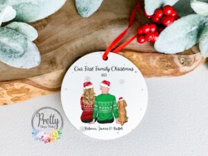 First Family Christmas Bauble with Dog Mum, Dad and Dog