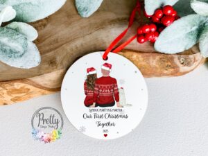 Bauble with Couple & Cat, Christmas tree decoration