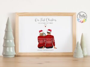 Family Of Three christmas print. Baby First christmas Gift