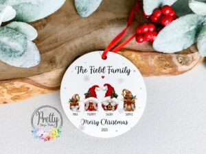 Personalised Gnome Family Christmas Baubles with Christmas Gonks