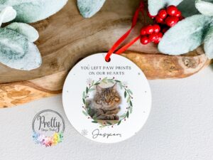 Cat Memorial Christmas Bauble With Photo