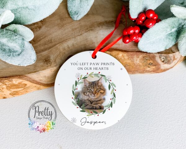 Cat Memorial Christmas Bauble With Photo