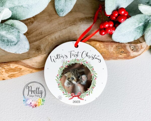 personalised Cats First Christmas Bauble with Photo