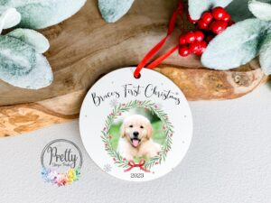 Puppys First Christmas Bauble with photo.