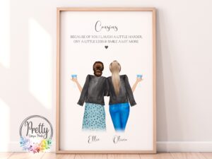 Personalised Cousin Print With x2 female characters and a cousin quote.