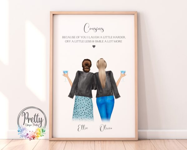 Personalised Cousin Print With x2 female characters and a cousin quote.