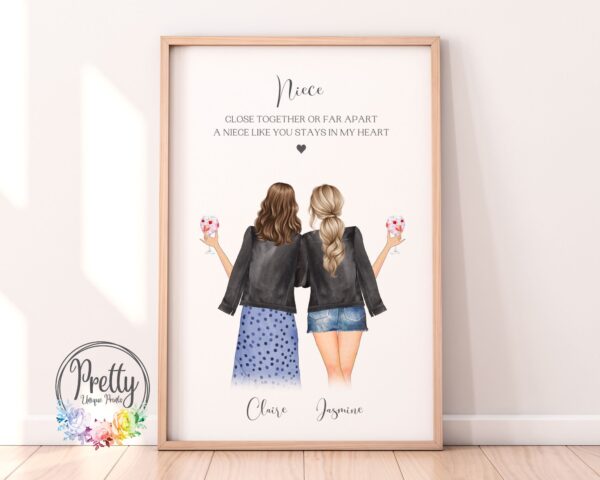 Personalised Auntie and Niece Print, personalised print with x2 characters and a niece quote
