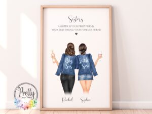 Personalised sister Print With Quote showing x2 characters.