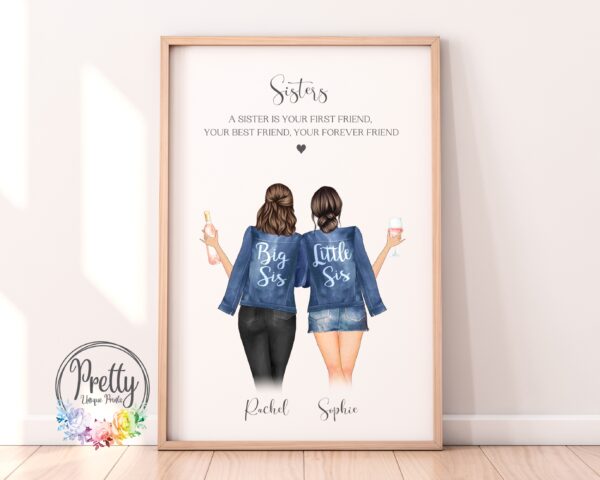 Personalised sister Print With Quote showing x2 characters.