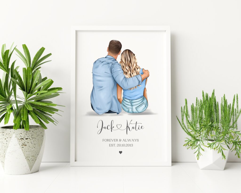 Personalised Gift for Couples. Personalised Couple Image with choices of Married, Engaged or established date