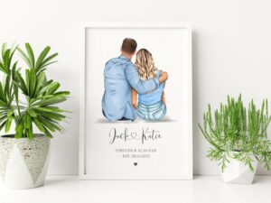 Personalised Gift for Couples. Personalised Couple Image with choices of Married, Engaged or established date