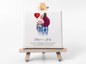 Personalised Couple Gift, Mini Easel with couple cartoon
