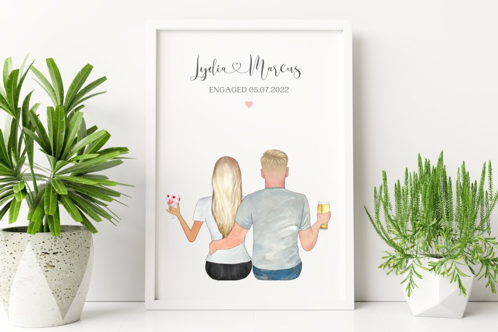 Personalised Gift for Couples. Personalised Couple Image with choices of Married, Engaged or established date