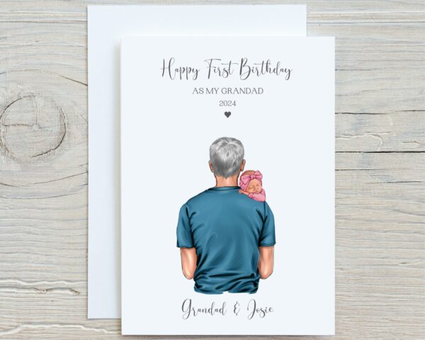 Grandad Carrying Baby, on white A5 Birthday Card