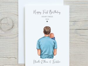 Uncle Carrying Baby, on A5 White Birthday Card