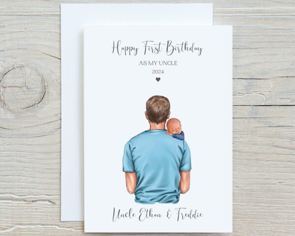 Uncle Carrying Baby, on A5 White Birthday Card