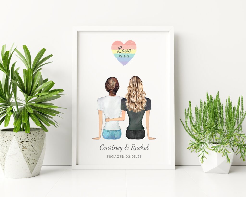 Same sex Couple Gift, Personalised Couple Print for Engagement, Marriage, Anniversary