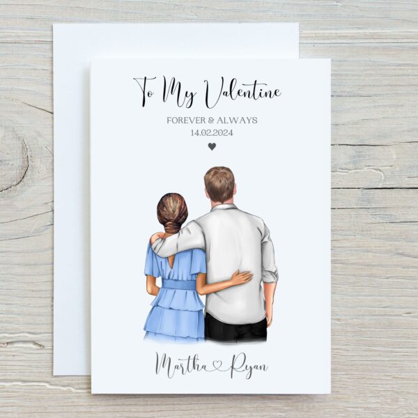 Couple Valentines Card With Girl In Dress, Man In Shirt