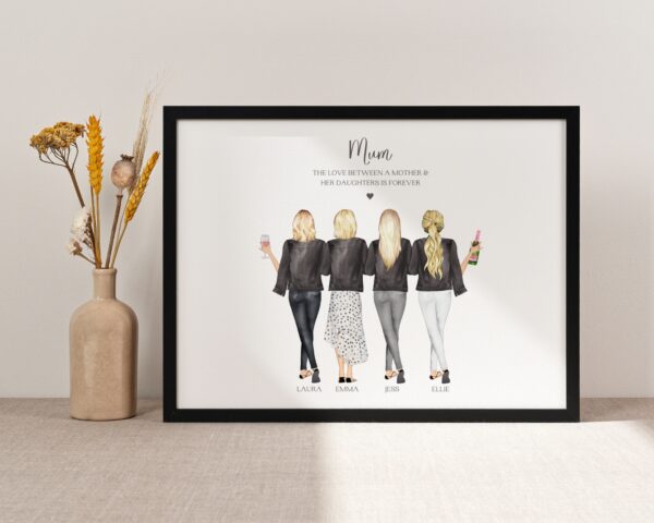 Personalised Print With Mum and Daughters. Mothers Day Gift, Gift For Mum