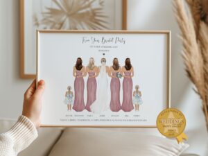 Personalised Bridal Party Print with bridesmaids and flower girls