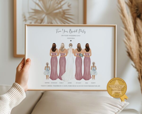 Personalised Bridal Party Print with bridesmaids and flower girls