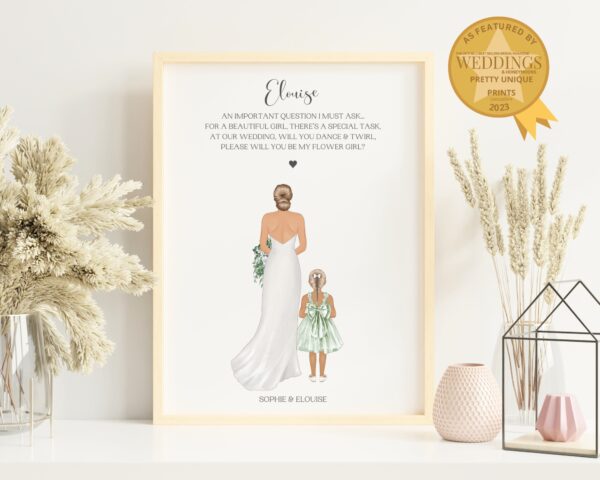 Flower Girl Proposal Print Featuring the bride and her flower girl with poem asking her to be her flower girl