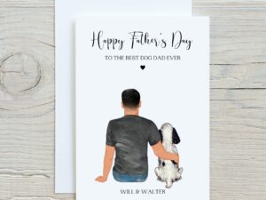 Personalised Dog Dad Fathers Day Card showing a Man and his dog.