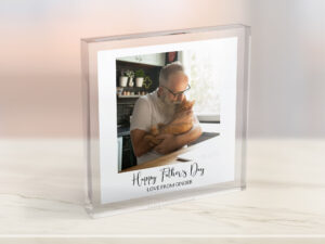 Personalised Freestanding Acrylic Block with Your own photo and Happy Fathers Day message From Pet