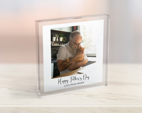 Personalised Freestanding Acrylic Block with Your own photo and Happy Fathers Day message From Pet