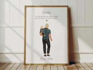 Gift For DAddy From Baby. Personalised Print with Dad Carring Baby