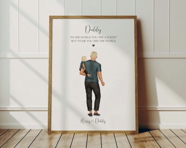 Gift For DAddy From Baby. Personalised Print with Dad Carring Baby