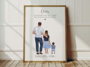 Personalised Print For Daddy. Features Dad, Child and Toddler