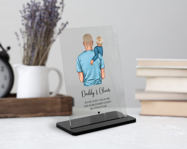 Personalised Acrylic Plaque With Dad and Son. Fathers Day Gift